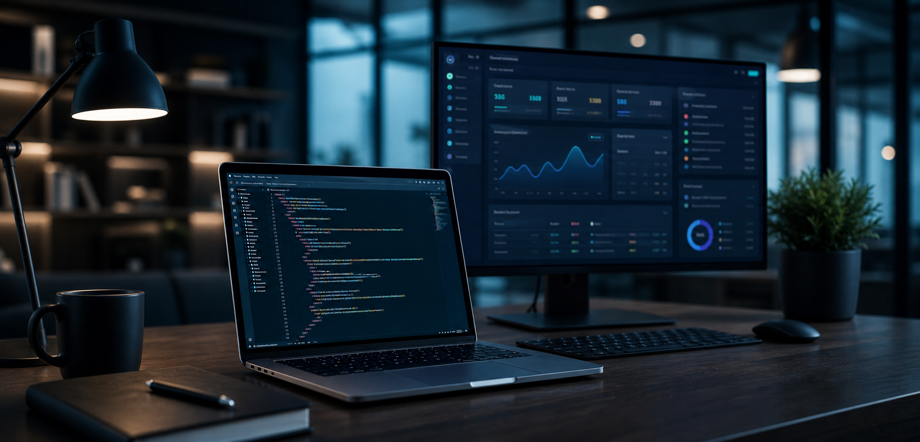 Services banner showing product development, web apps, and ecommerce systems